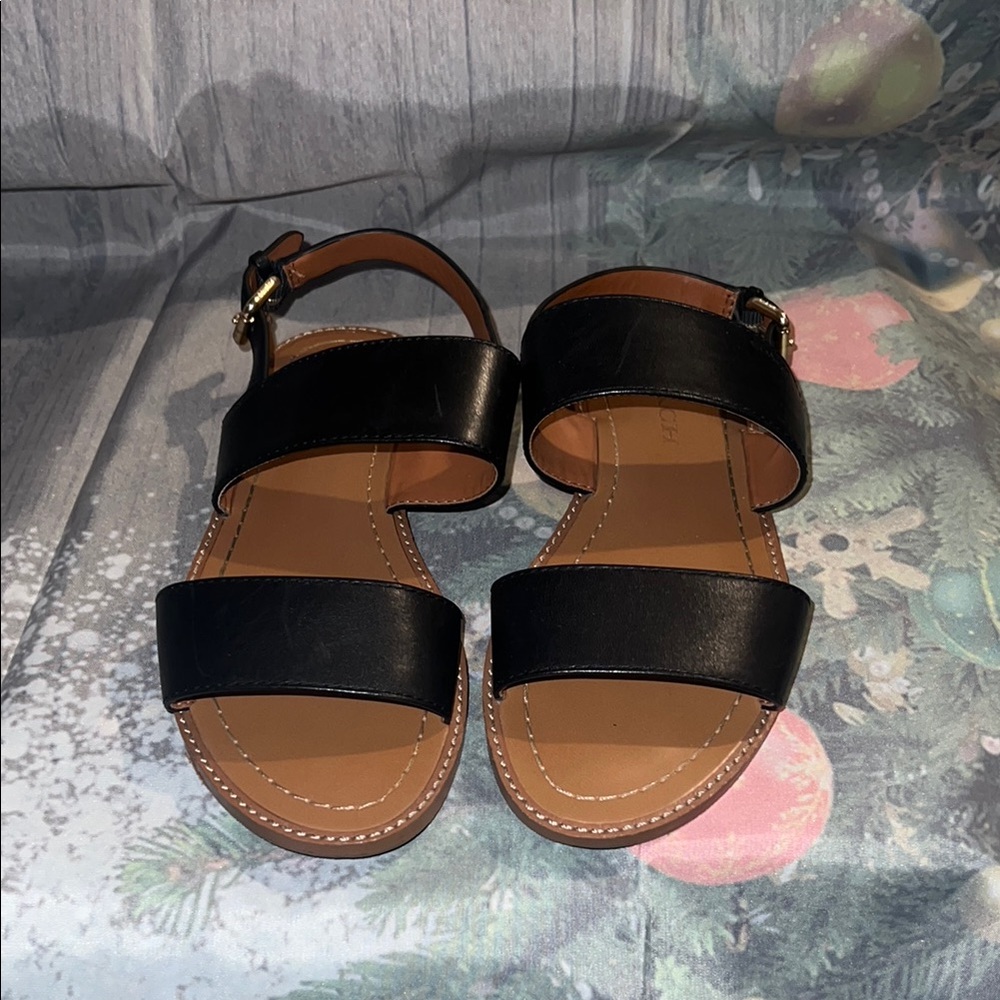 CoachClassic Black Two-Band Women’s Leather Sandals
